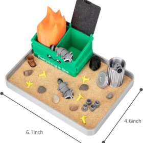 Stylor Dumpster Fire Zen Garden - Novelty Desktop Sandbox with Raccoon, Mini Rake & Accessories for Stress Relief & Office Decor