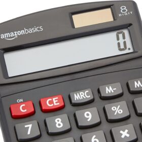 Amazon Basics 8-Digit LCD Desktop Calculator - Solar & Battery Powered, Black