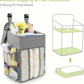 Maliton Hanging Diaper Caddy Organizer for Nursery - Fits 52+ Diapers, Wipes Warmer & Essentials - Universal Crib, Playard & Dresser Straps (18.5" x 10.5" x 8", Gray)