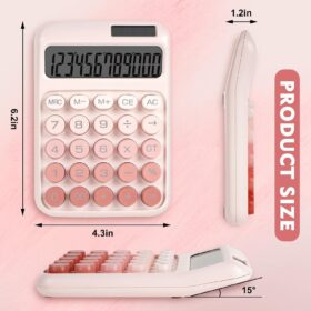 Mechanical Switch Calculator, Cute Pink 12-Digit Desktop Calculator with Large LCD Display, Solar & Battery Dual Power, Typewriter Style Big Buttons for Office, School & Home
