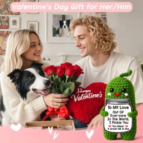 Handmade Crochet Pickle Plush – Funny Romantic Valentine's Day Gifts for Him or Her, Cute Anniversary & Birthday 'I Love You' Present for Boyfriend, Girlfriend, Wife, Husband