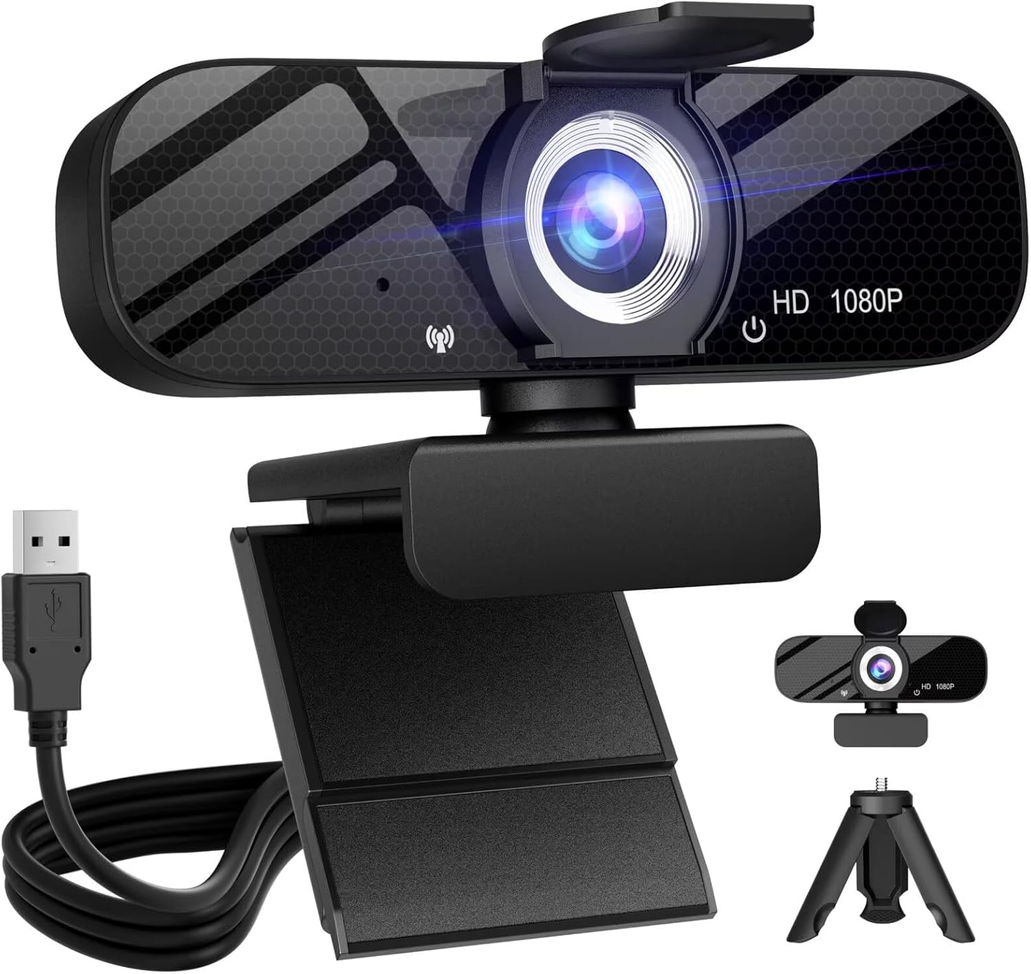 Tewiky 1080P Full HD Webcam with Microphone, Privacy Cover & Tripod – Plug & Play USB Web Camera for PC, Laptop & Desktop