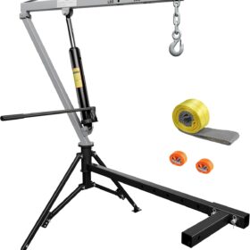 VEVOR 1000Lbs Hydraulic Pickup Truck Crane – 360° Swivel Receiver Hitch Hoist with 8T Pump & 3-Stage Boom for Construction, Farming, and Logging