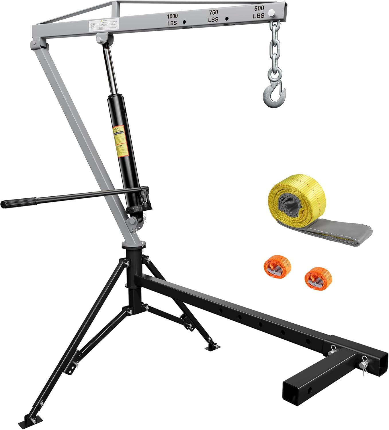 VEVOR 1000Lbs Hydraulic Pickup Truck Crane – 360° Swivel Receiver Hitch Hoist with 8T Pump & 3-Stage Boom for Construction, Farming, and Logging