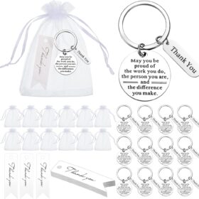 Yinkin 12-Pack Employee Appreciation Gift Set – Inspirational Stainless Steel Keychains with Thank You Cards & Organza Bags for Office Staff, Teachers & Coworkers