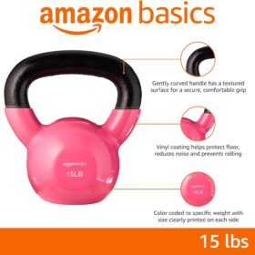 Amazon Basics Vinyl Coated Cast Iron Kettlebell - 15 lb, Pink
