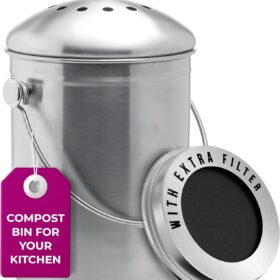 EPICA Stainless Steel Countertop Compost Bin – 1.3 Gallon Odorless Kitchen Composter with Airtight Lid & Activated Carbon Filter