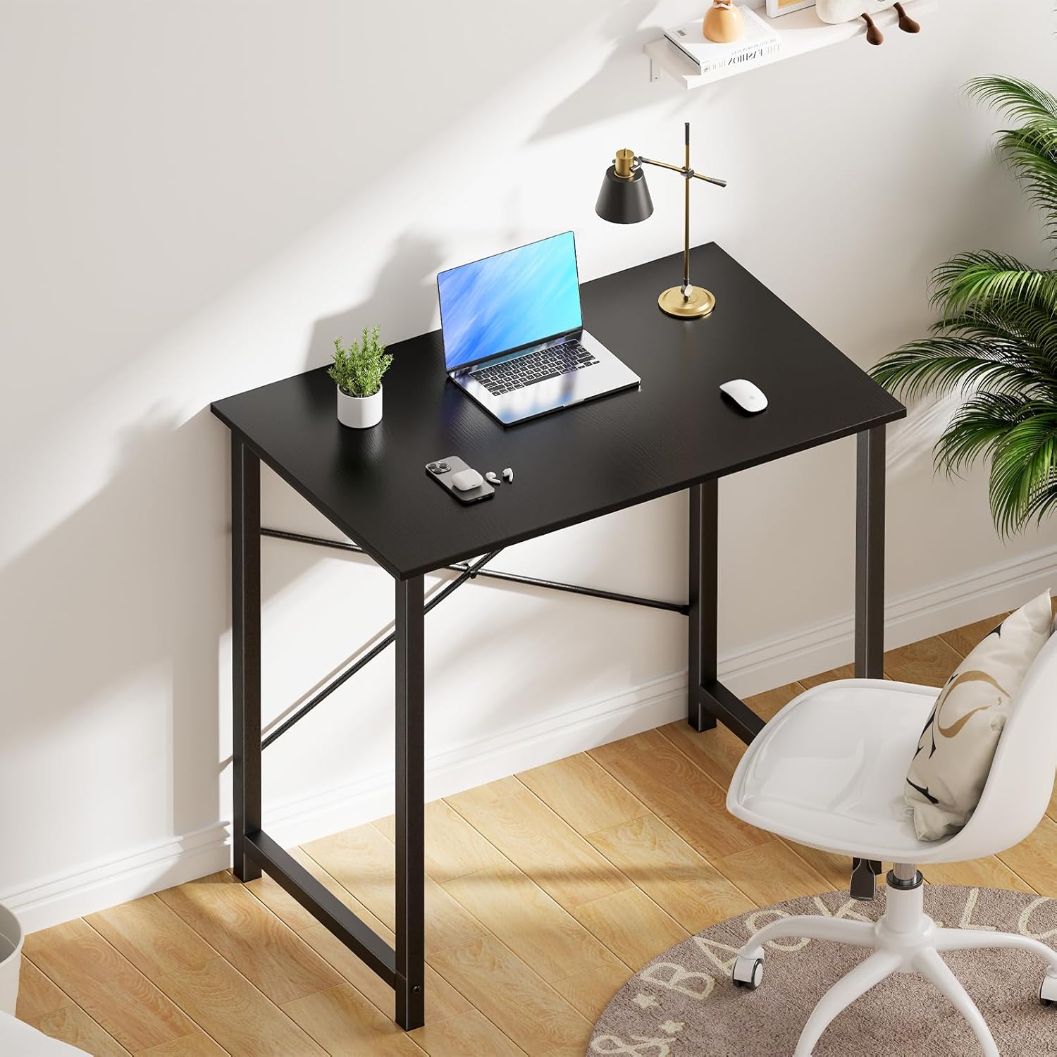 NEWBULIG 31.5 Inch Small Computer Desk - Modern Home Office Writing Table with Sturdy Metal Frame, Scratch-Resistant Wood Top for Study & Work (Black)