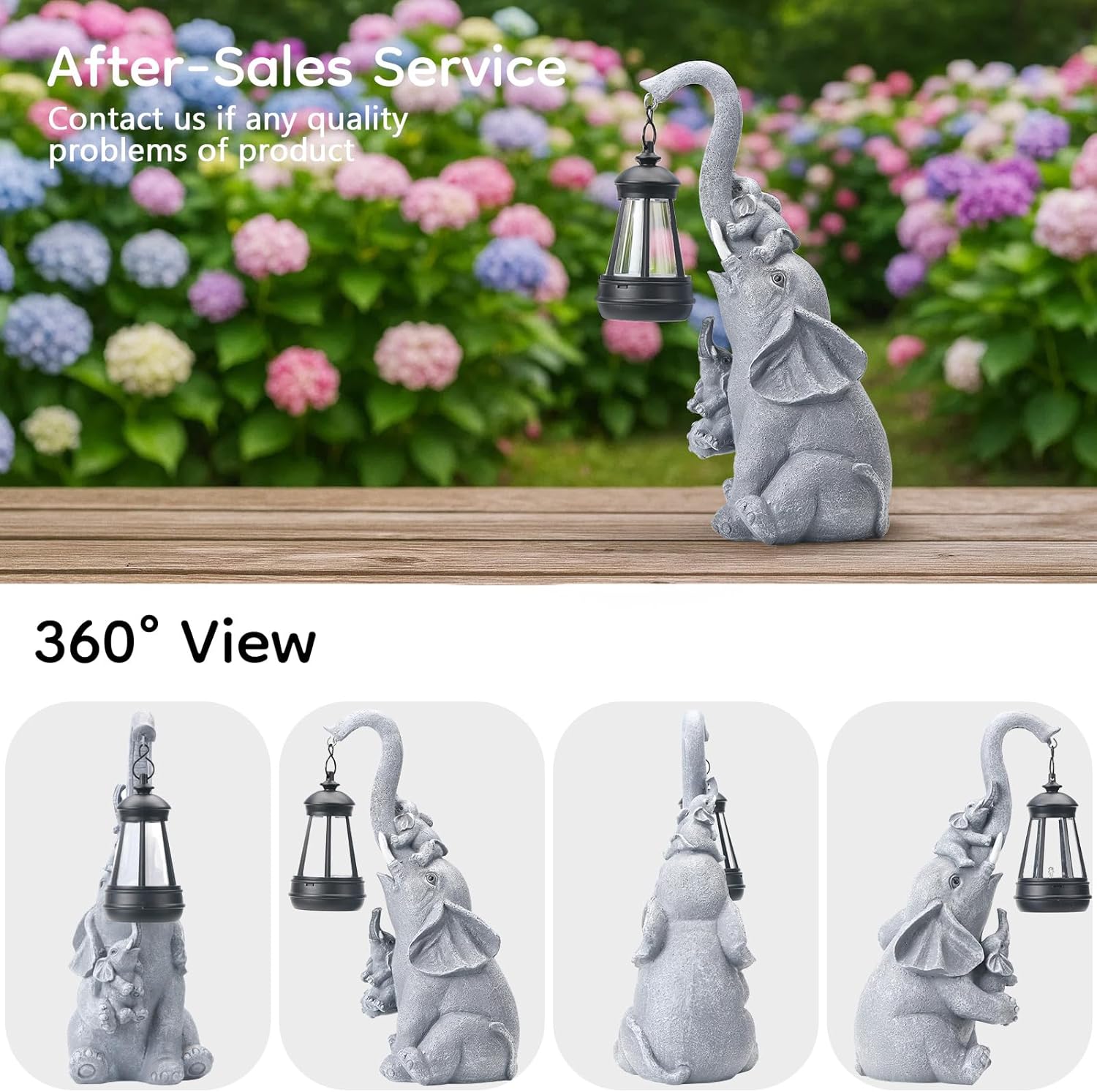 Solar Elephant Garden Statue - Family of 3 Resin Figurine with Warm LED Lantern, Waterproof Outdoor Yard Decor & Gift for Mom Gardeners
