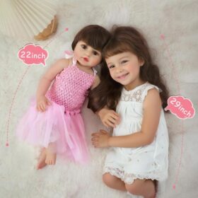 22 Inch Reborn Baby Doll - Lifelike Girl with Hair, Full Vinyl Body & 8-Piece Gift Set - Soft Silicone Realistic Newborn Toy for Kids Age 3+ (Alicia)