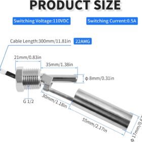 Premium 304 Stainless Steel Float Switch - Side Mount Water Level Sensor (G1/2, 115mm) for Pumps, Pools & Tanks