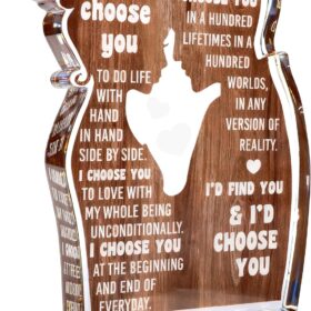MAMAGIFTREE 'I Choose You' Acrylic Heart Plaque – Romantic Valentine’s Day, Birthday & Anniversary Gift for Him, Her, Boyfriend, Girlfriend, Husband or Wife – Elegant Wooden Desktop Sign & Decor