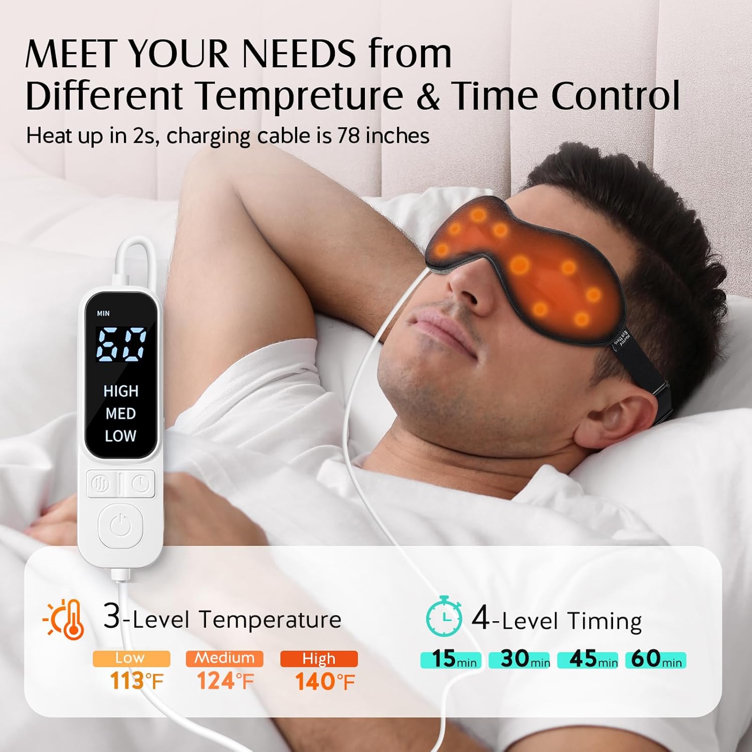 YFONG Heated Eye Mask for Dry Eyes - Electric Warm Compress with 3 Heat Settings & Auto Timer, Washable USB Eye Mask for Migraines, Stye, Blepharitis, and Eye Strain Relief