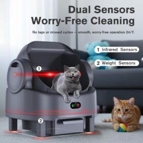 Large Open-Top Self-Cleaning Cat Litter Box with Smart App, Safety Sensors & Auto Waste Disposal – Perfect for Multiple Cats