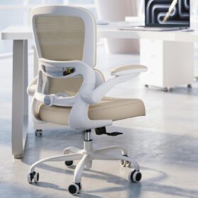 TRALT Ergonomic Mesh Office Chair – High Back Desk Chair with 330lb Capacity, 90°-120° Recline, and 360° Swivel Wheels (Beige)