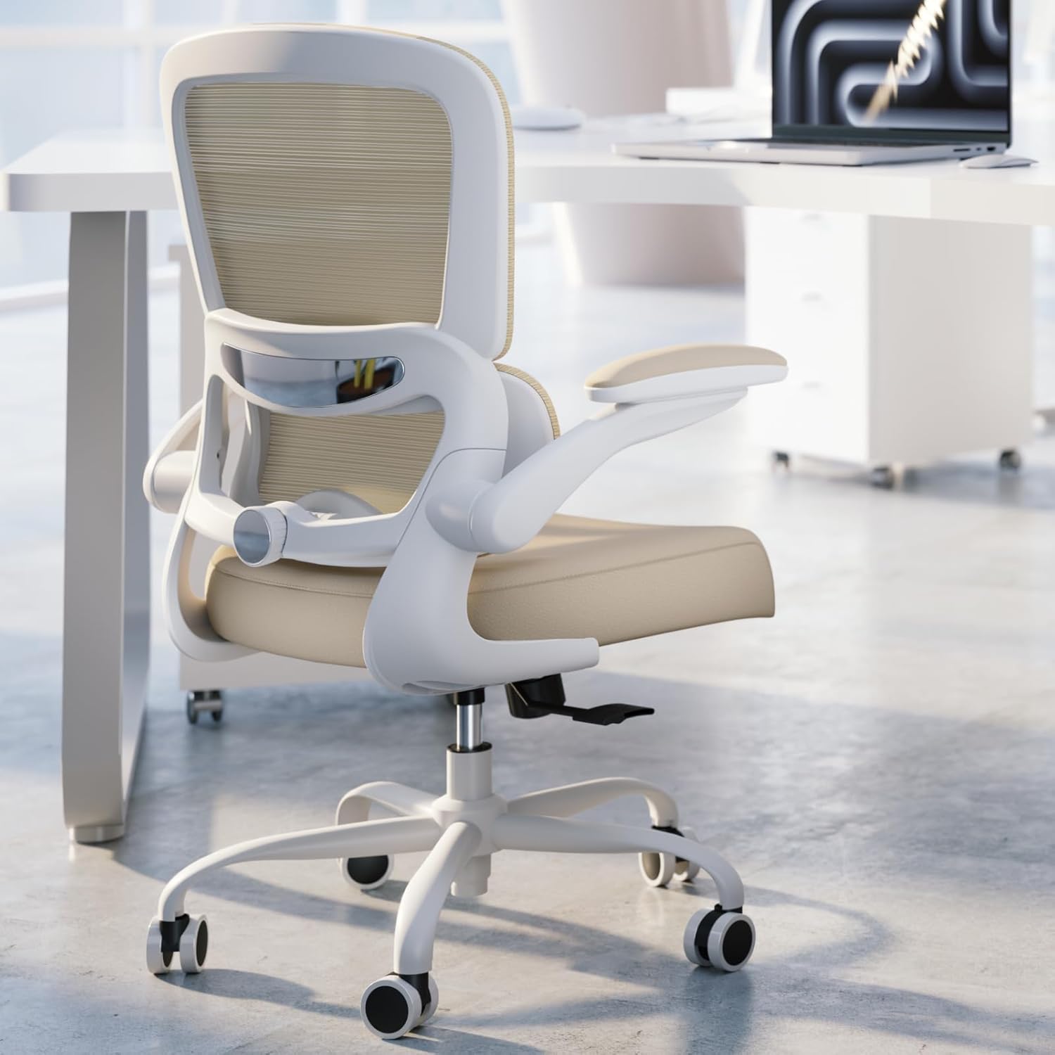TRALT Ergonomic Mesh Office Chair – High Back Desk Chair with 330lb Capacity, 90°-120° Recline, and 360° Swivel Wheels (Beige)