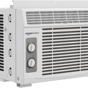 Amazon Basics 5,000 BTU Window Air Conditioner – Mechanical Controls, Easy-Install Kit, and Washable Filter for Rooms up to 150 Sq. Ft.