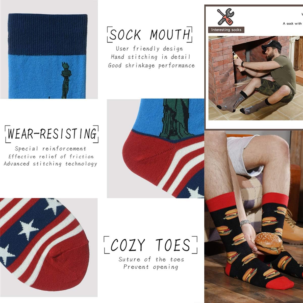 HSELL Men's Novelty Dress Socks - Soft Cotton Crazy Pattern Crew Socks for Gifts