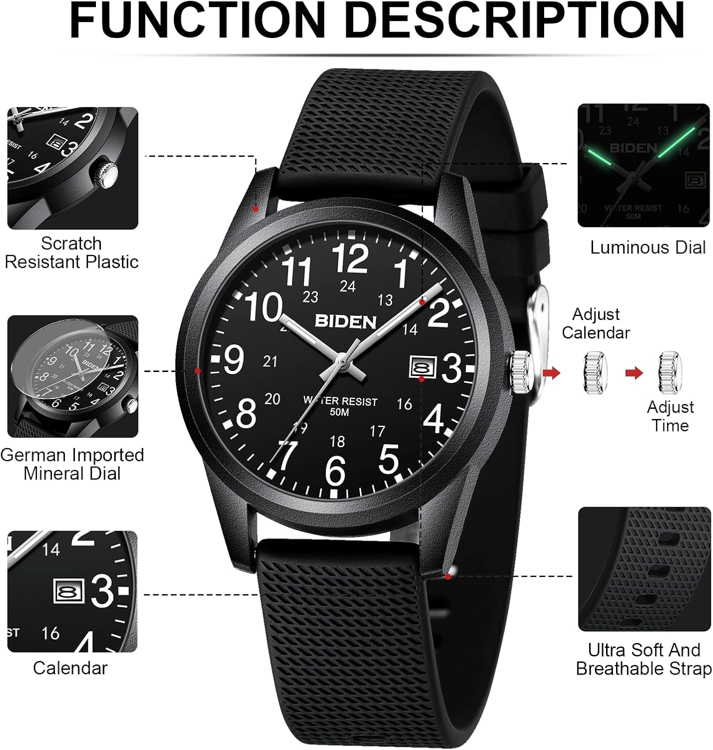 LN LENQIN Unisex Nurse Watch - Analog Quartz with Military Time, Luminous Dial & 30M Water Resistance for Medical Professionals & Sports