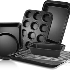 EWFEN 7-Piece Nonstick Bakeware Set – Premium Carbon Steel Baking Pans with Wider Handles, Stackable Kitchen Organizer Set Includes Muffin, Loaf, Cookie & Cake Pans