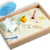 Executive Sandbox Desktop Zen Garden - 8x10 Inch Beach Themed Office Decor & Stress Relief Kit with Hardwood Frame, Ultra-Fine Sand, and 7 Seaside Accessories