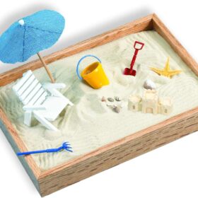 Executive Sandbox Desktop Zen Garden - 8x10 Inch Beach Themed Office Decor & Stress Relief Kit with Hardwood Frame, Ultra-Fine Sand, and 7 Seaside Accessories