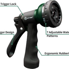AUTOMAN High Pressure Garden Hose Nozzle - 7 Pattern Adjustable Water Sprayer with Ergonomic Non-Slip Grip & Lockable Trigger for Lawn, Pet Washing & Car Cleaning