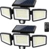 Tuffenough Solar Security Lights (2-Pack) – 210 LED 2500LM Outdoor Flood Lights with Remote Control, 3-Head Motion Sensor, 270° Wide Angle, IP65 Waterproof for Garage, Yard, and Walls