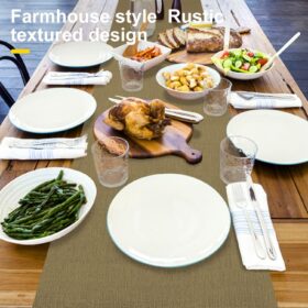 Rinpon Farmhouse Table Runner – 36" Wipeable Waterproof Linen-Look Dresser Scarf – Thick Spill-Proof PVC Indoor & Outdoor Décor (Camel Brown)