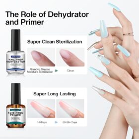 Morovan Acid-Free Nail Primer & Dehydrator Set - Professional Bonding System for Gel & Acrylic Nails, Non-Corrosive UV Gel Prep for Long-Lasting Manicures (Gift Box)