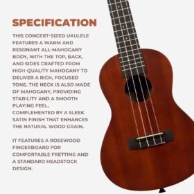 Kala MK-C Makala Concert Ukulele Bundle – Mahogany Starter Kit with Gig Bag, Clip-On Tuner, Aquila Strings, Strap, Polishing Cloth, Austin Bazaar DVD & Online Lessons
