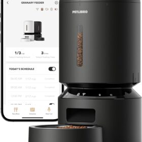 PETLIBRO Granary Automatic Cat Feeder & Dog Food Dispenser – 5L WiFi Smart Timer with App Control, Dual-Band Connectivity, Voice Recorder, Stainless Steel Bowl & Desiccant for Freshness (Granary Black)