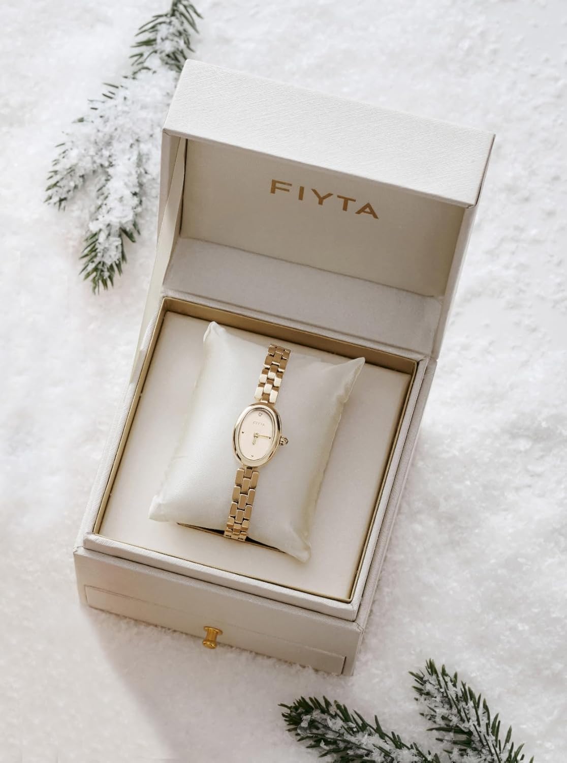 Vintage Gold Watches for Women – Small Oval Bracelet Watch with Dainty Dial, Waterproof Dress Timepiece in Elegant Gift Box