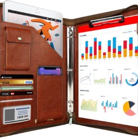 WRIYES Leather Padfolio with Zipper - Professional 3-Ring Binder Portfolio Organizer for Business, Interview, and Office Gifts (Brown)