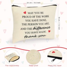 Coume 12-Pack Inspirational Makeup Bags – Bulk Employee Appreciation Gifts for Women, Coworkers, Nurses & Teachers – Canvas Cosmetic Pouches with 'Thank You' Quote