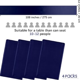ANECO Navy Blue Satin Table Runners - 4 Pack 12x108 Inch Seamless Rectangular Linens for Weddings, Parties, and Banquet Decor