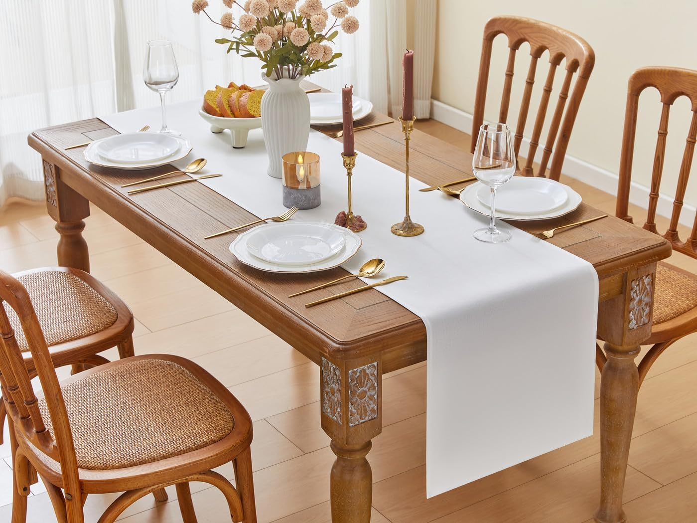 YATOJUZI Waterproof Farmhouse Table Runner - 16x72 Inch Neutral White Polyester Tablecloth for Dining, Kitchen, Coffee Tables & Home Decor