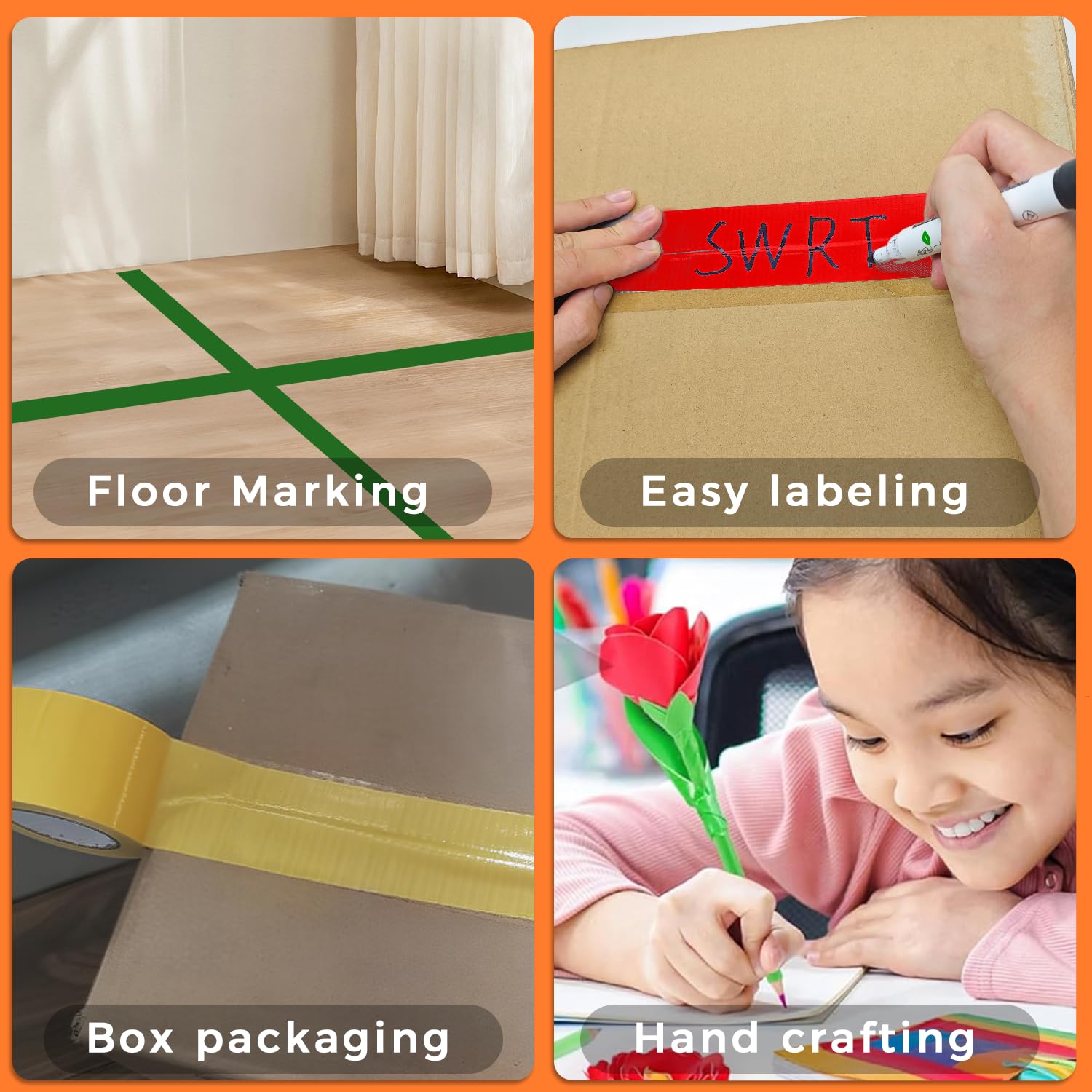 SWRT 6-Pack Rainbow Colored Duct Tape – Heavy Duty, Waterproof & Tearable Multi-Pack for DIY Arts & Crafts, Home Repairs, and Outdoor Use