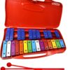 Soulmate 25-Note Glockenspiel Xylophone – Professional Percussion Instrument with 2 Full Octaves, Color-Coded Metal Keys, and Portable Case – Ideal Music Teaching Toy for Kids & Beginners (Red)