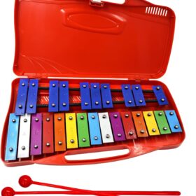 Soulmate 25-Note Glockenspiel Xylophone – Professional Percussion Instrument with 2 Full Octaves, Color-Coded Metal Keys, and Portable Case – Ideal Music Teaching Toy for Kids & Beginners (Red)