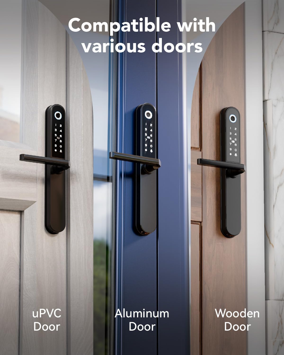 Apollo Smart Door Lock with Biometric Fingerprint, Keypad, and IC Card - App-Controlled Electronic Deadbolt for Home Security (Black)