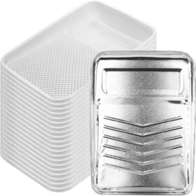 Bates 9-Inch Paint Tray Liner Set – Heavy Duty Metal Paint Tray with 20 Disposable Plastic Liners – Professional & DIY Painting Supplies