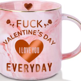 COVLUUTO Valentines Day Gifts for Her - 12oz Pink Marble Coffee Mug with Gold Heart - Romantic Wife, Girlfriend & Women's Birthday Novelty Giftable Cup
