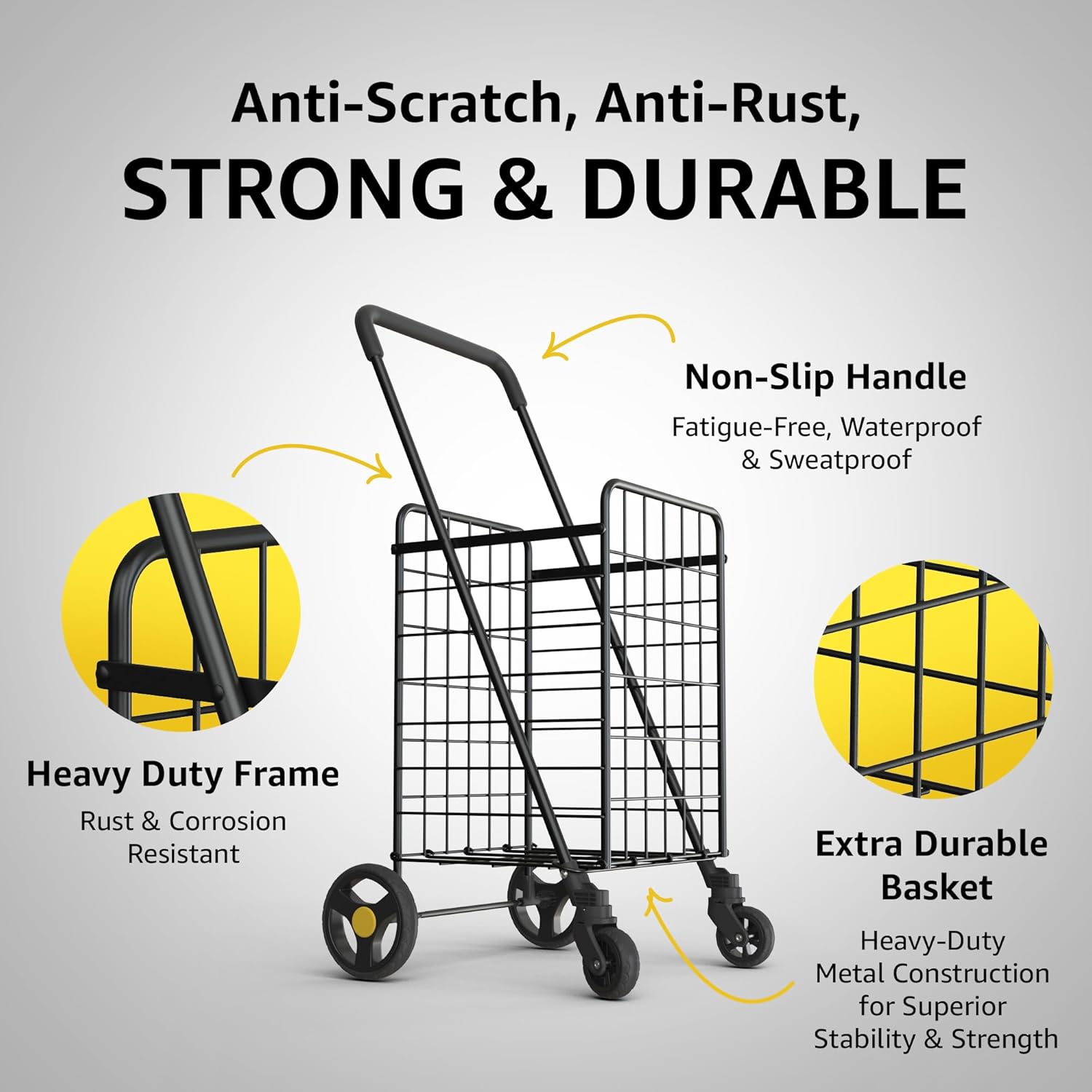 VersaHaul Heavy-Duty Folding Shopping Utility Cart with 360° Swivel Wheels - Lightweight, Collapsible Grocery & Laundry Cart - Silver