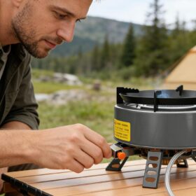 Pro-Grade Portable Camping Stove – High-Output 12800W Stainless Steel Backpacking Stove with Piezo Ignition & Foldable Design for Emergency Kits, Hiking, and Outdoor Cooking