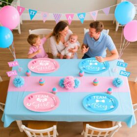 Grencian 50-Piece Gender Reveal Party Plates – 10x12 Inch Large Oval Dessert Plates – Heavy Duty Blue & Pink Disposable Tableware for Baby Showers & Birthdays