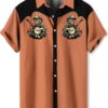 Men's Western Yoke Aloha Shirt - Mint Blue Tropical Palm & Cocktail Print Short Sleeve Button-Up