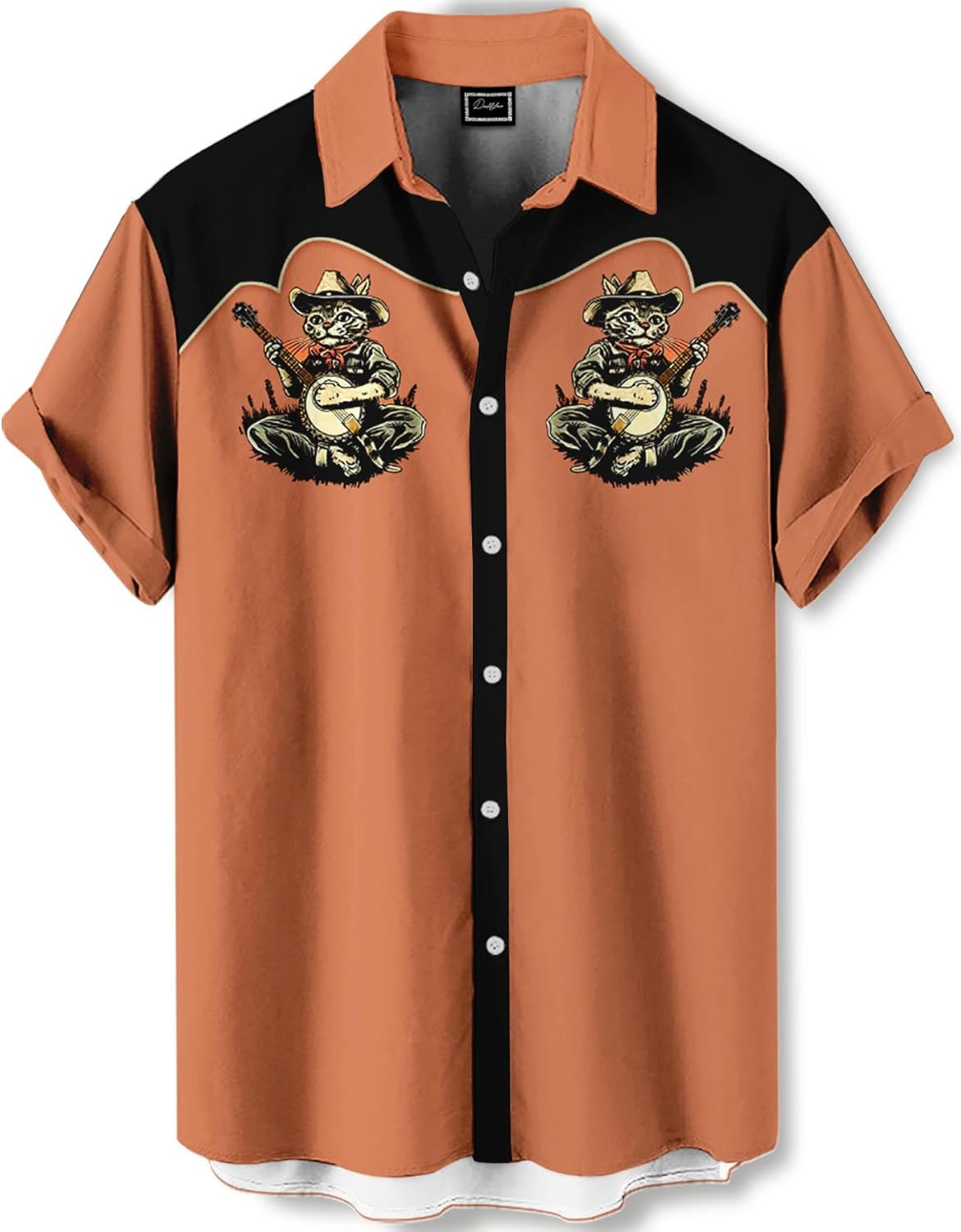 Men's Western Yoke Aloha Shirt - Mint Blue Tropical Palm & Cocktail Print Short Sleeve Button-Up