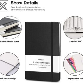 Huhuhero 5-Pack Premium Hardcover Journals, A5 Lined Notebooks with 120Gsm Thick Paper, Portable Leather Writing Notebooks for Office, School & Business (Black, 5" x 8.25")