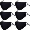 PAGE ONE Premium Cotton Face Masks – 6 Pack Adjustable, Washable & Breathable Reusable Cloth Masks for Men & Women (Black)
